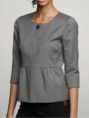 J. Crew Charcoal Gray Collarless Blazer Jacket 3/4 Sleeve
